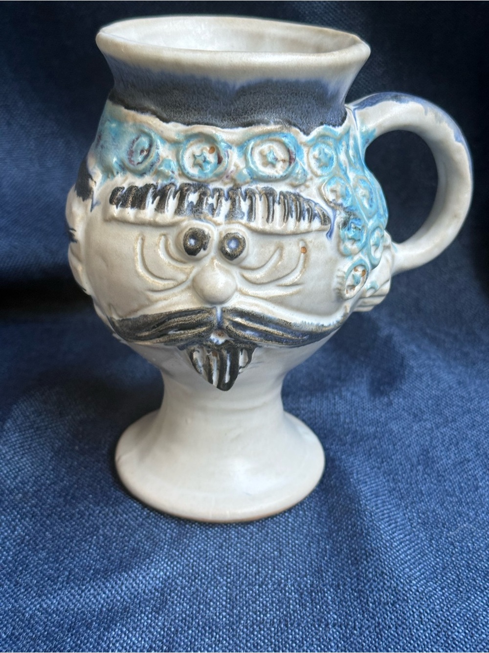 Vintage 1971 Pacific Stoneware Bennett Welsh Face Goblet Mug Mainland 7.25"
